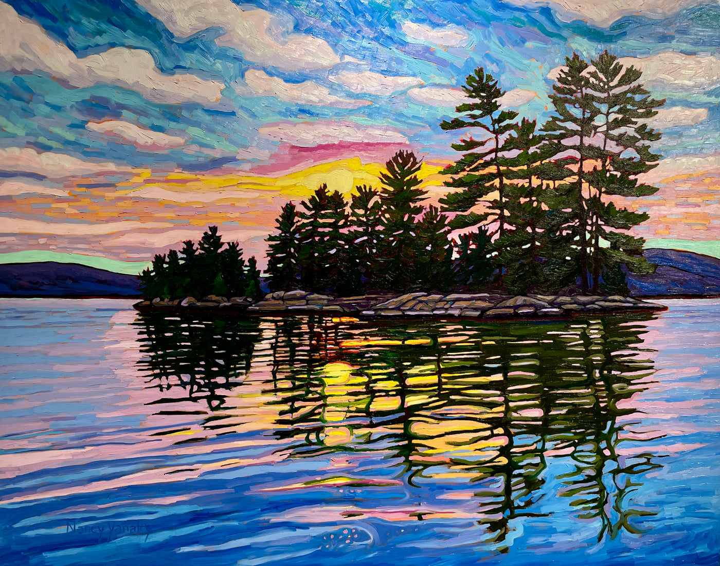 Sunset Paddle 2 — painting by Nancy Yanaky