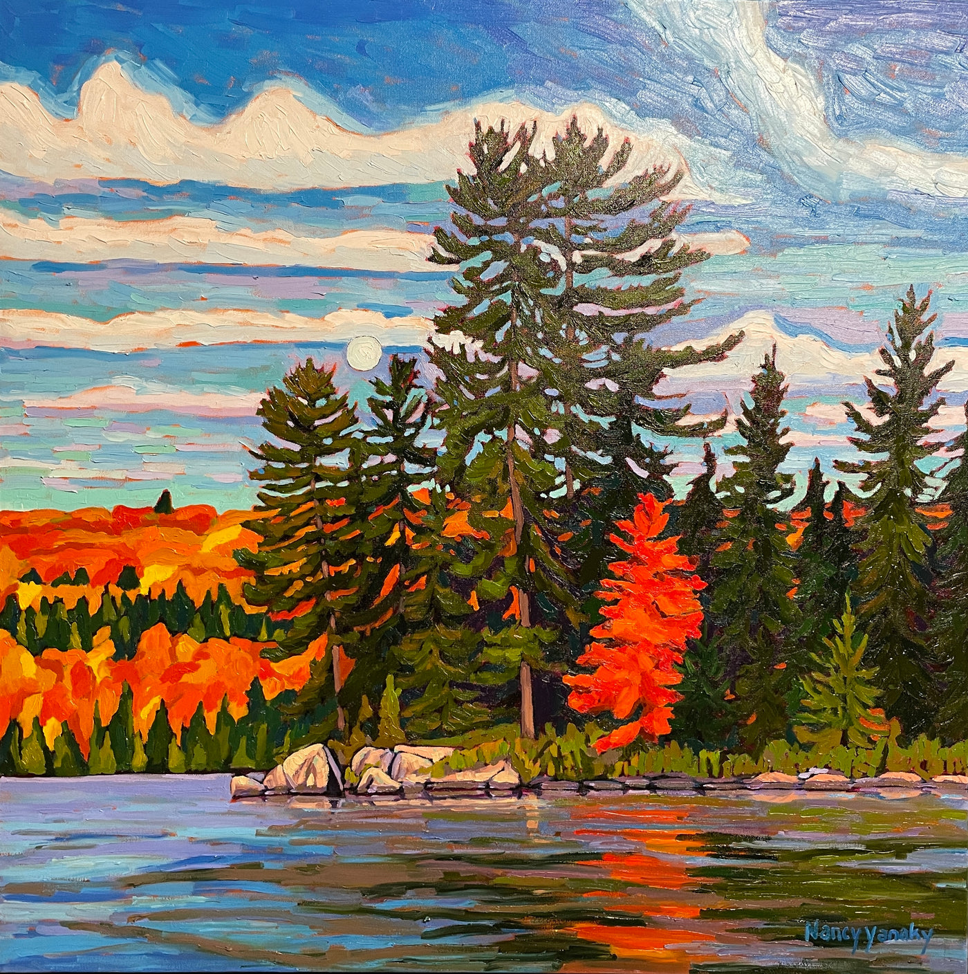 Algonquin Moon Rising — painting by Nancy Yanaky
