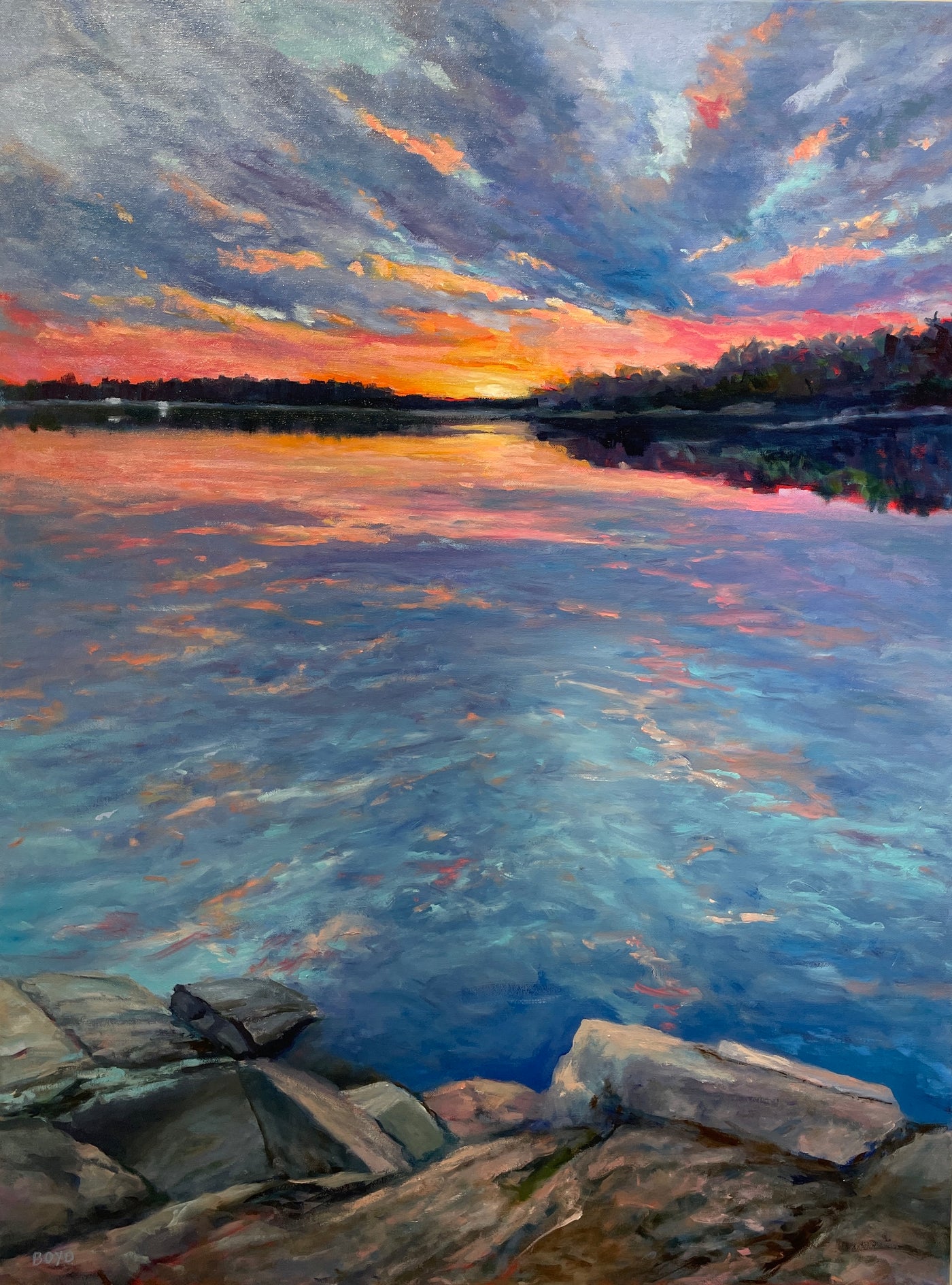Snug Harbour Sunset — painting by Cathy Boyd