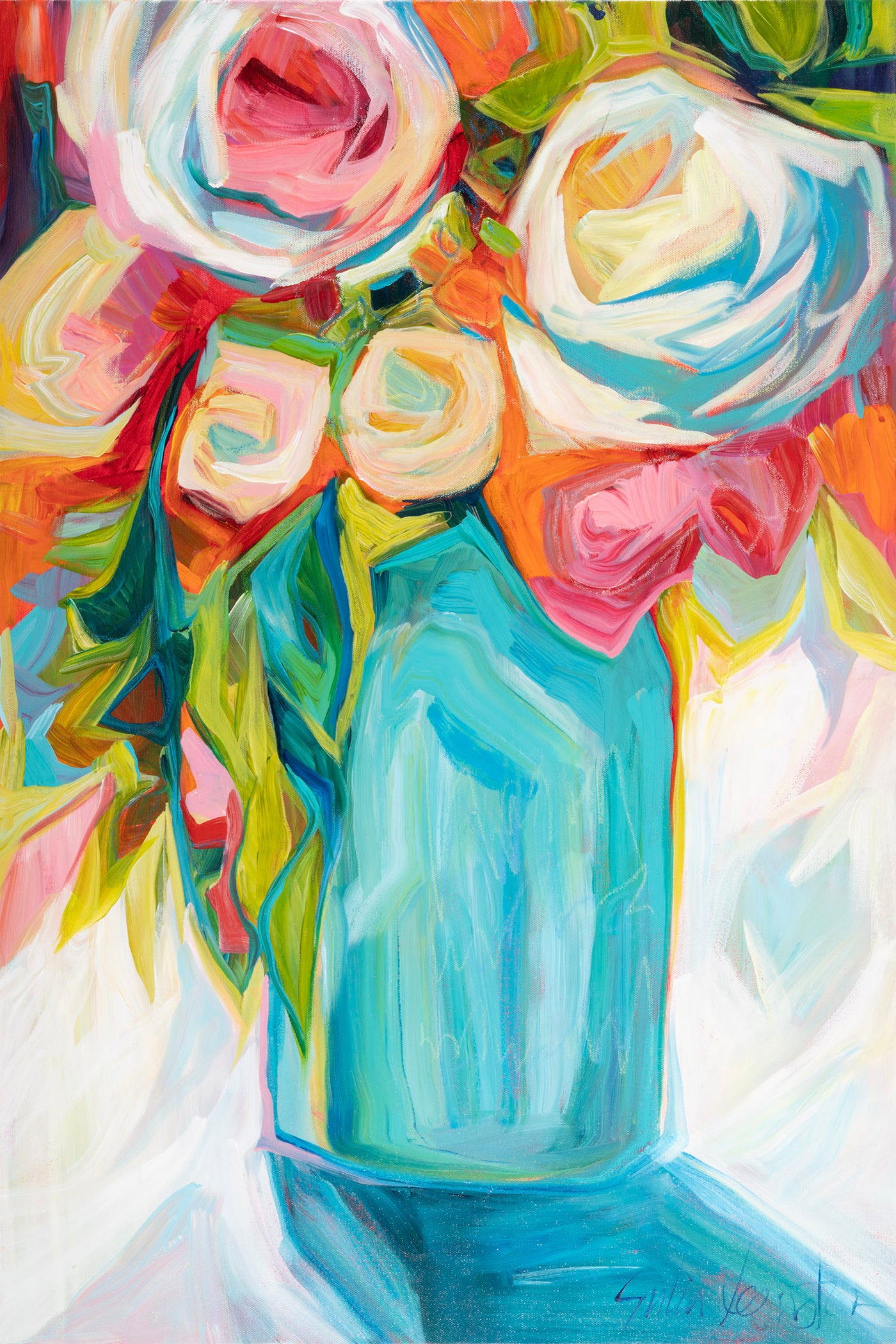Mason Jar of Roses — painting by Julia Veenstra