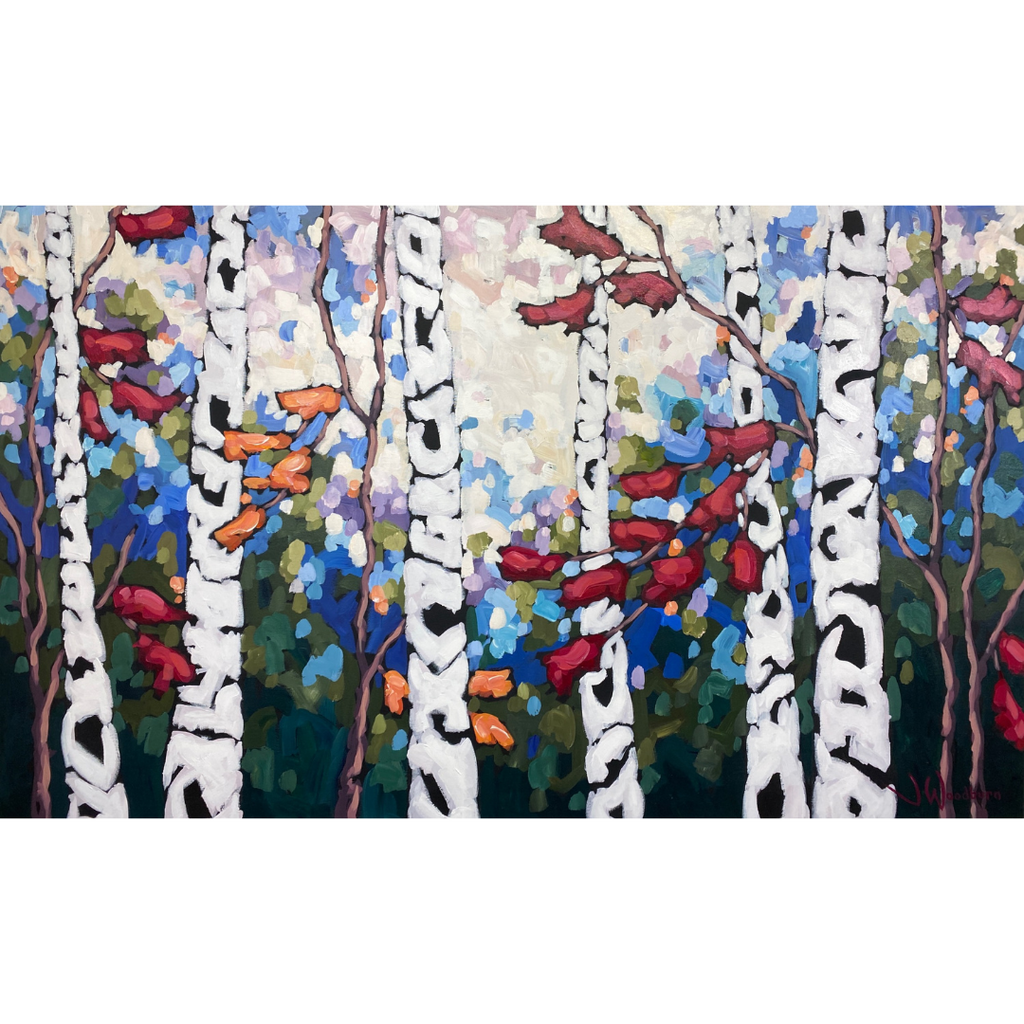Blue Bird Birches by Jennifer Woodburn wide