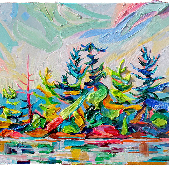 Lake Rosseau Island by Sarah Carlson painting detail