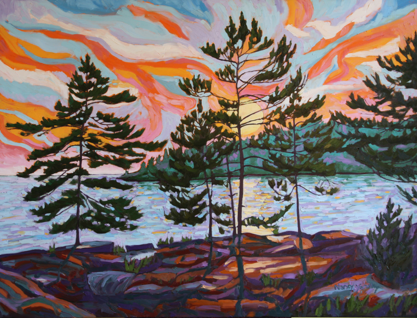 Sunset Pines 3 — painting by Nancy Yanaky